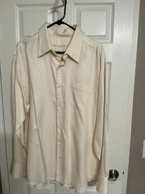 Tommy Bahama Men’s XL Ivory Silk Wool Long Sleeve Button-Down Shirt